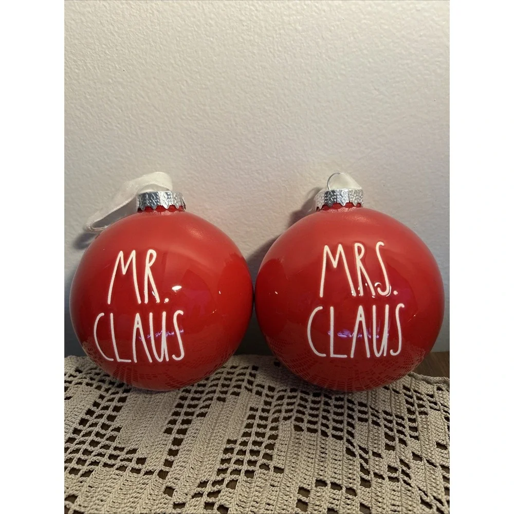 Large Rae Dunn Red Ceramic Christmas Ornaments Mr Claus & Mrs Claus